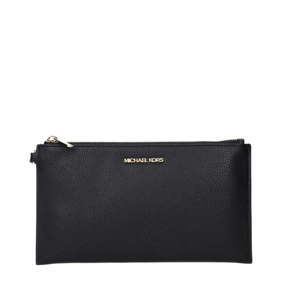 Michael Kors Leather Zip Pouch Women Black Clutch Bags